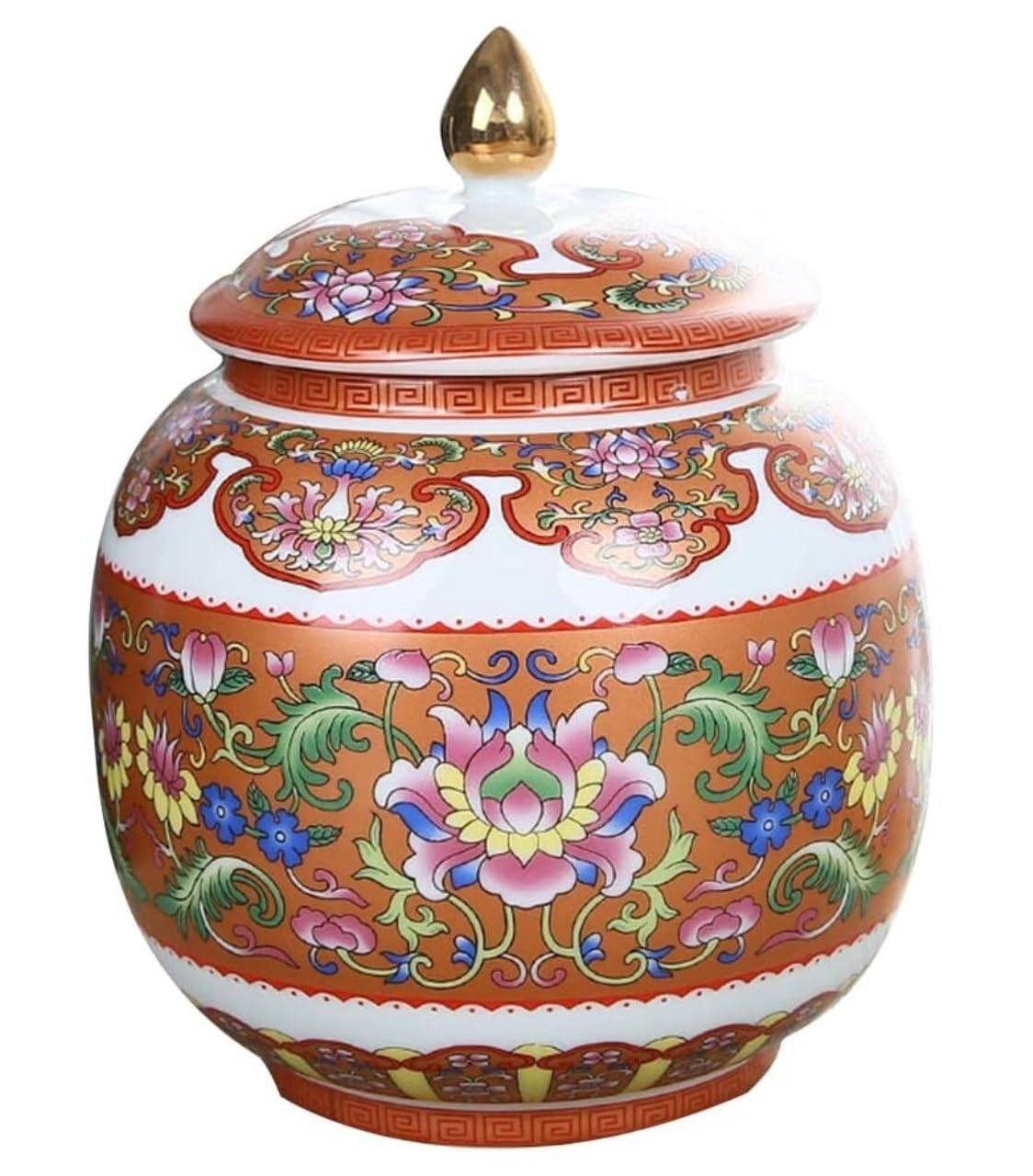 FLYIODFCXV Ceramic Ginger Jar with Lid Chinese Tradition Storage(Red)