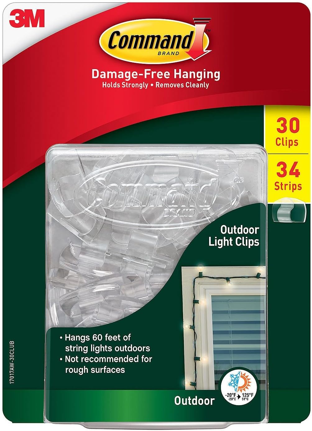 Command Outdoor Light Clips Value Pack, Clear, 30Clips
