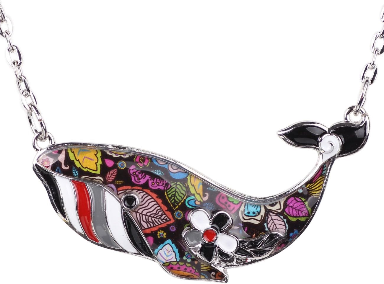 BONSNY Signature Ocean Collection “TESS” Statement Alloy Chain Enamel WHALE Pendant Necklace 18"