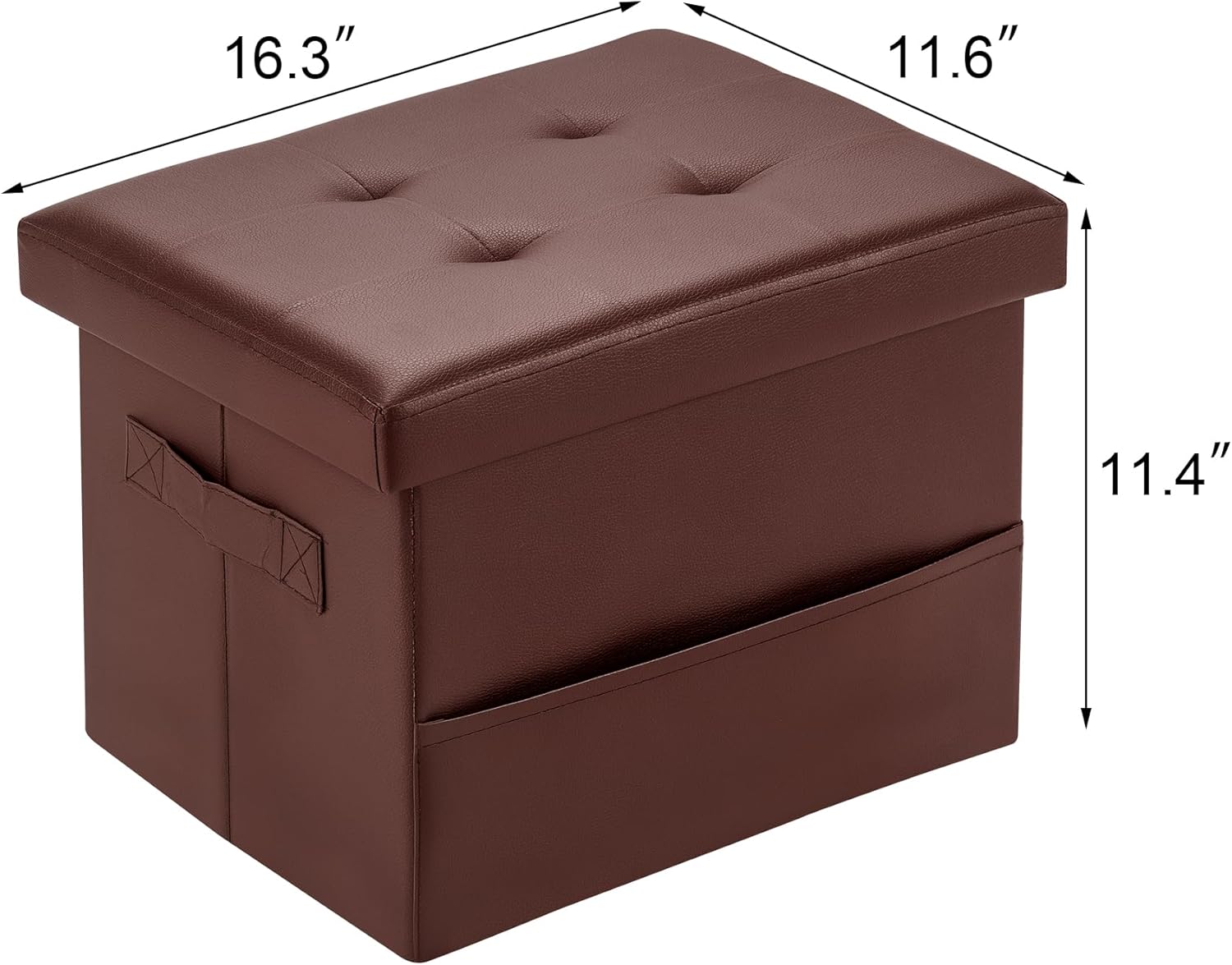 Asense Small Storage Ottoman,Foldable Foot Stool with Reversible Tray Lid and Side Pocket,Leather Ottoman Foot Rest Stool with Padded Seat,for Living Room Bedroom,11.6x16.3x11.4 Inches,Brown