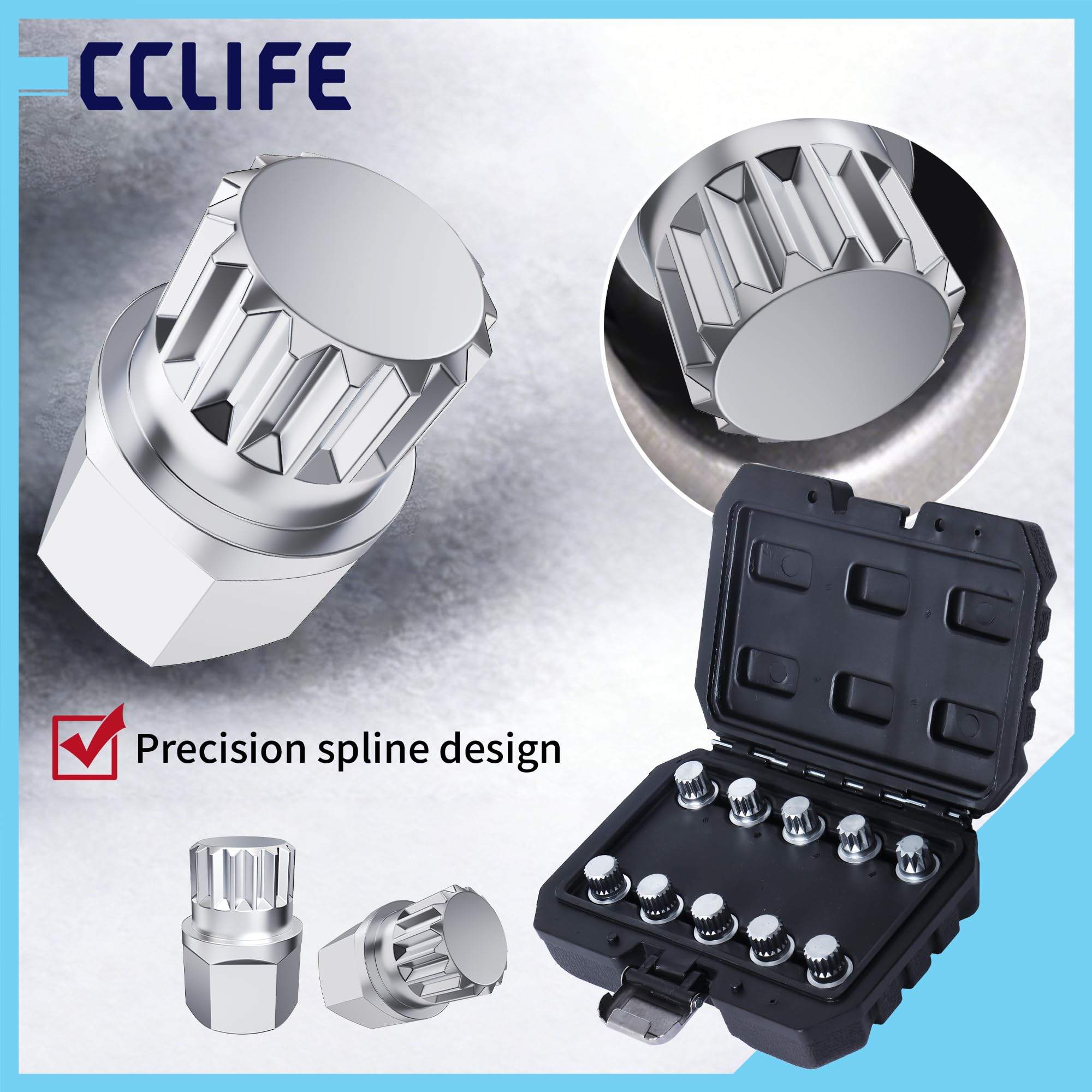 CCLIFE 10-częściowy zestaw śrub do kół VAG, Multi-Spline, napęd 1/2", do VW, Audi, Skoda Seat