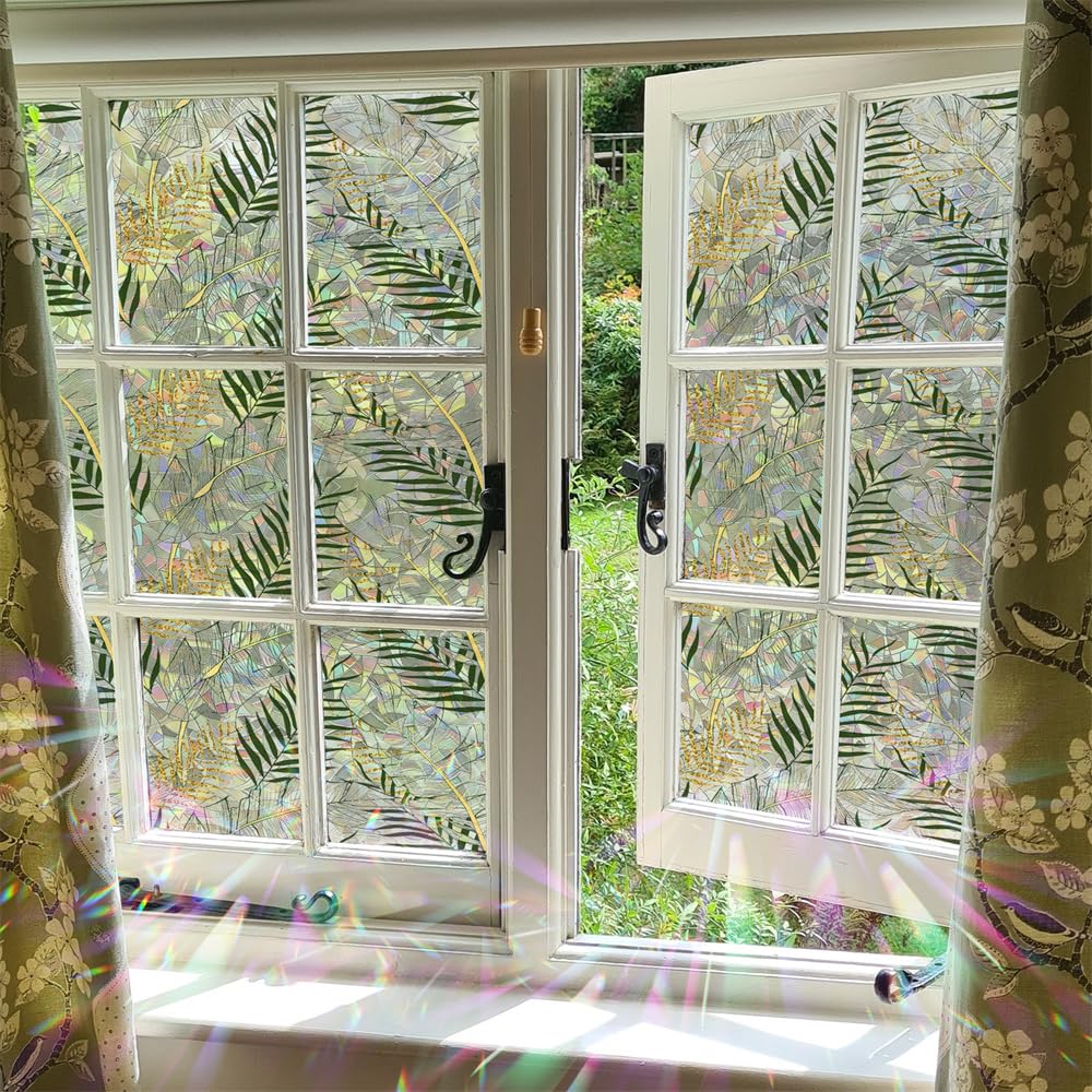 window film, Wide Leaf Privacy Film for Glass Windows,Blackout Self-Adhesive for Bathroom,Static Outdoor(75x200cm)