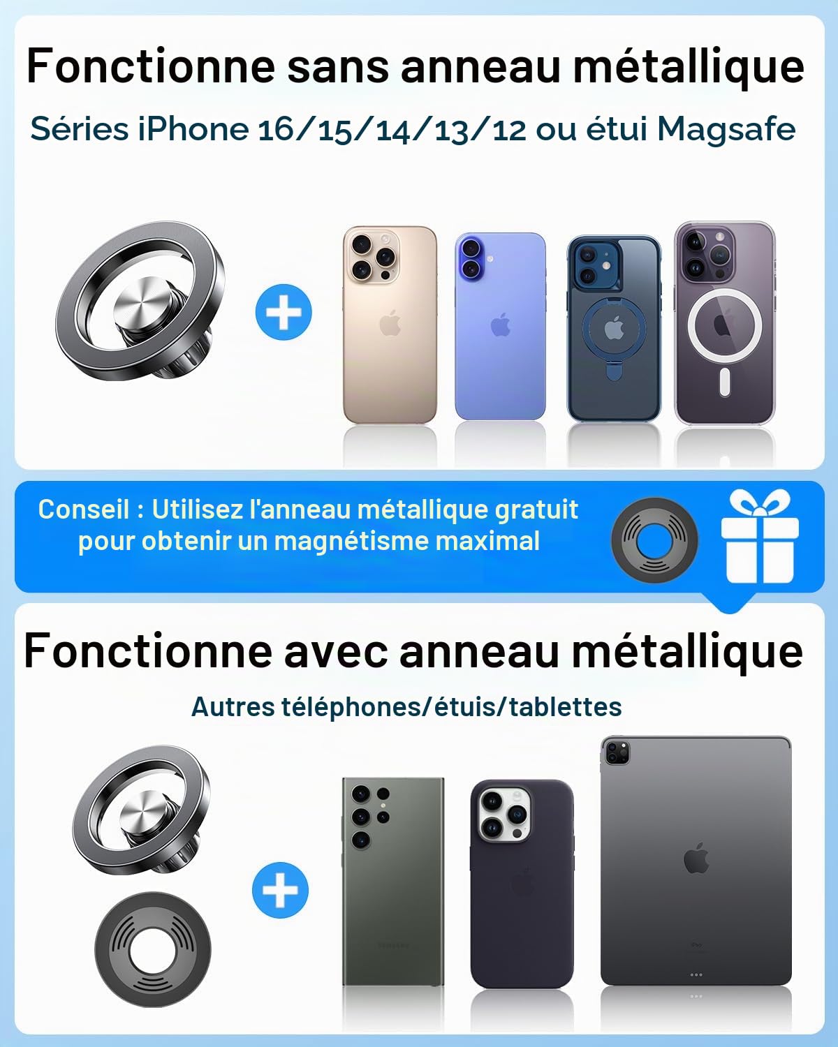 Coolpow Support magnétique pour téléphone Portable avec Ventouse sous Vide, Ventouse Extra Forte, Support pour téléphone Portable Magsafe réglable à 360° Noir [adhésif + Vide]