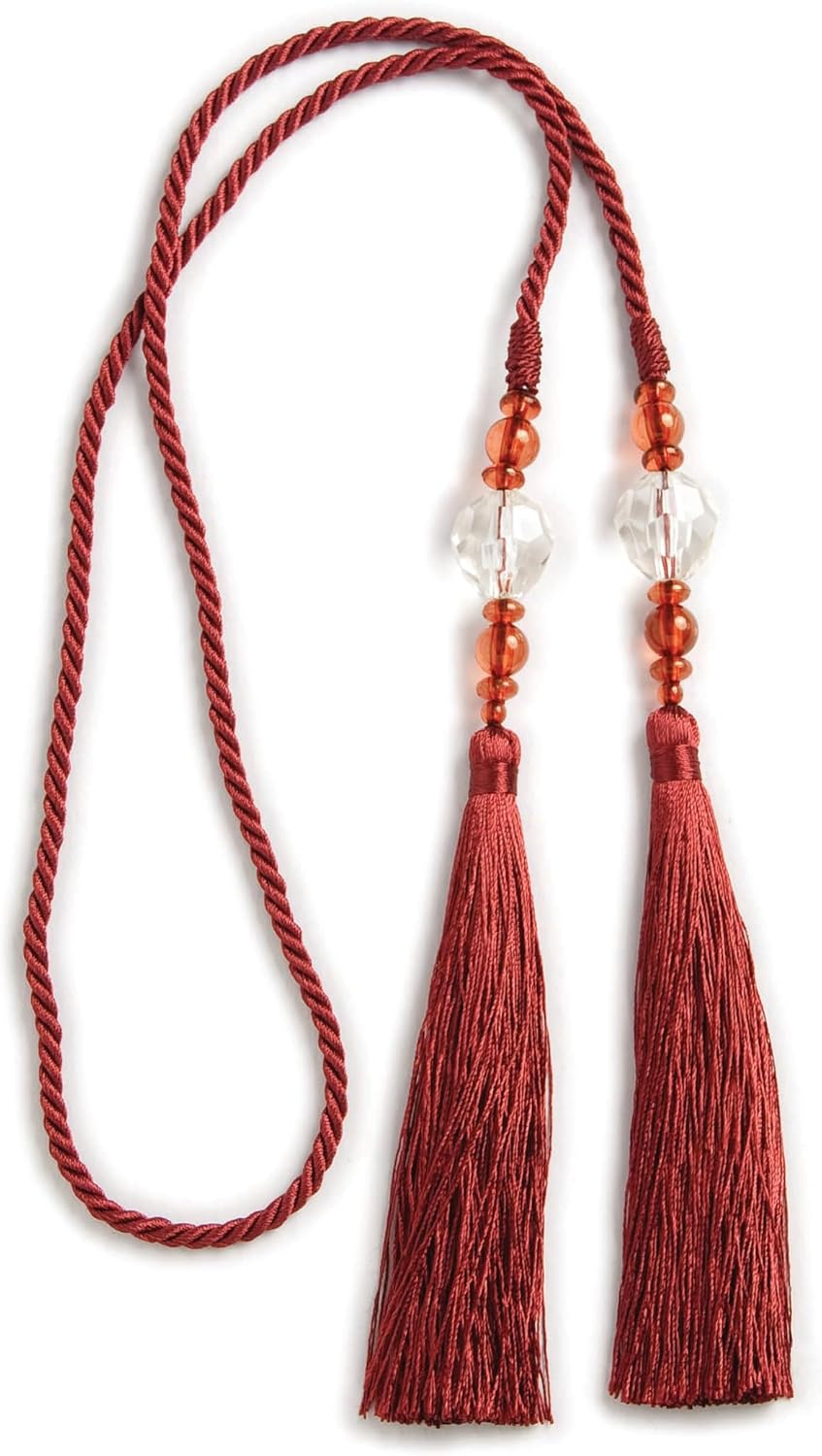 Kenney KN99714 Small Decorative 22" Beaded Rope Tassel Tieback for Curtains and Drapes, 1-Pack, Burgundy