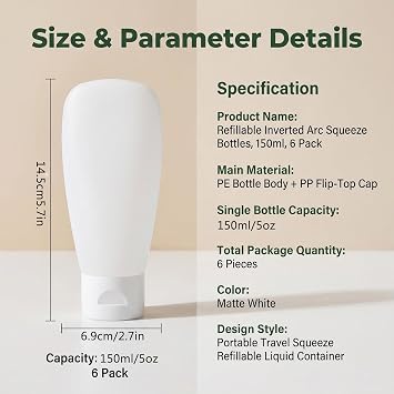 6Pcs 150ml Empty Refillable Clear Plastic Cosmetic Soft Tubes Bottles Squeeze Travel Bottle with Flip Cap Makeup Sample Packing Container Dispenser for Shampoo Shower Gel Facial Cleanser Body Lotion
