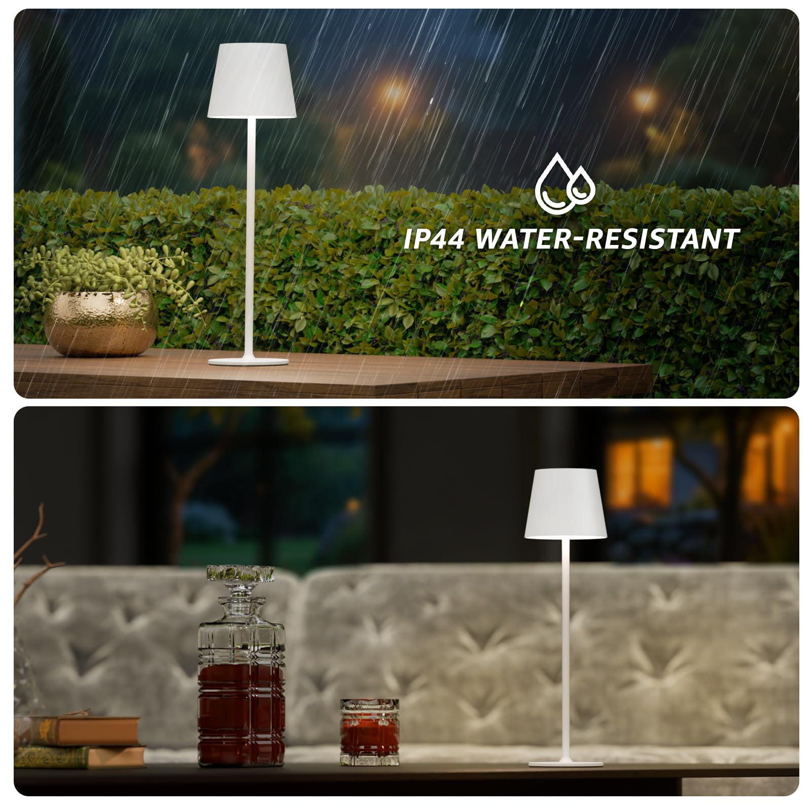 uuffoo Confezione da 3 lampade da tavolo senza fili, ricaricabili a batteria, 5000 mAh, luci LED touch control portatili, 3 colori dimmerabili, per esterni, caffè, camera da letto, cucina (bianco)