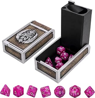 Silver DND Dice Tray and Storage Dice Rolling Tower with 7 PCS Dice