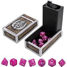 Silver Dice Tower and Tray Foldable Dice Rolling Tower with 7 PCS Dice Set