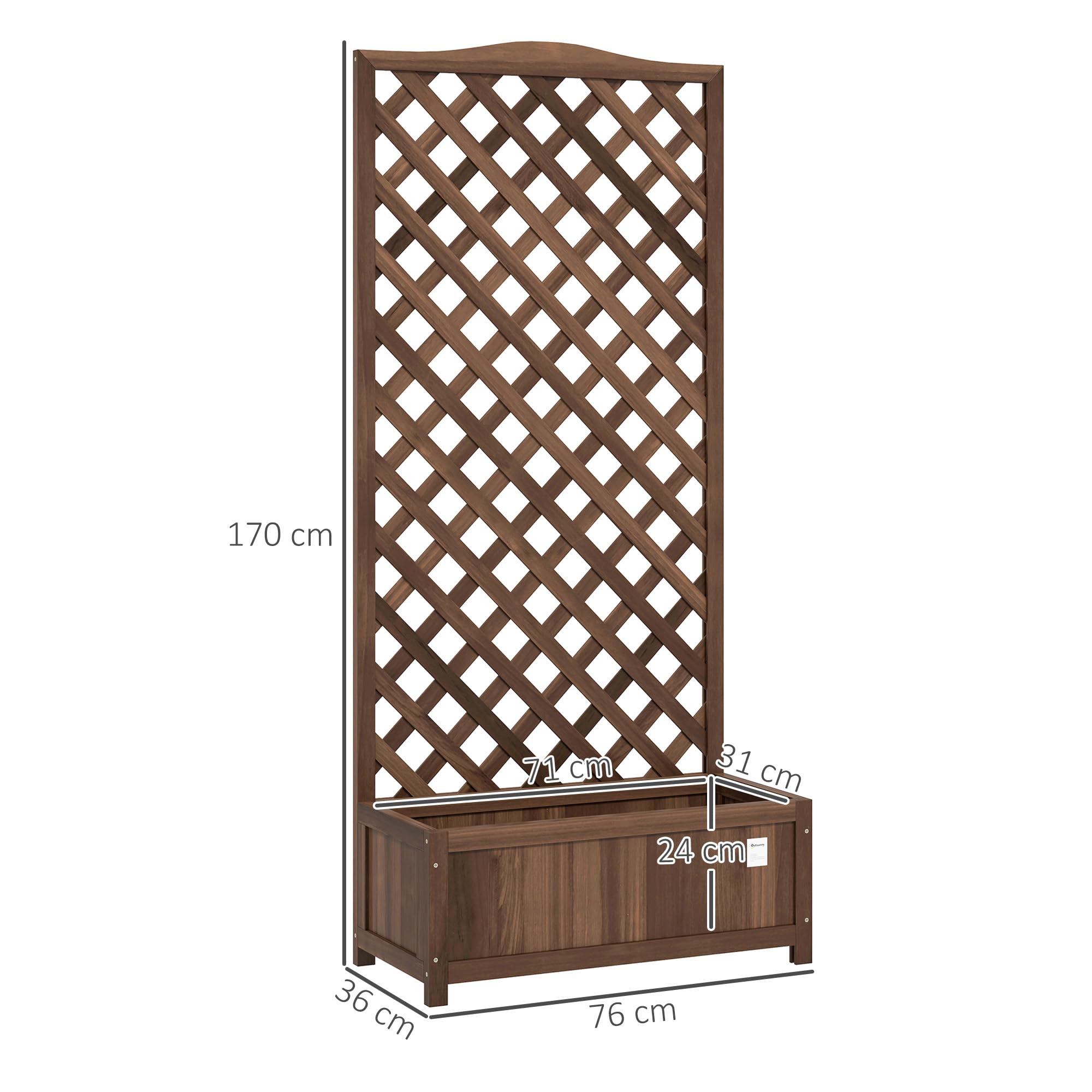 Outsunny Jardinière avec Treillis Bac à Fleurs sur Pied 76x36x170 cm Bois Sapin pré-huilé Marron