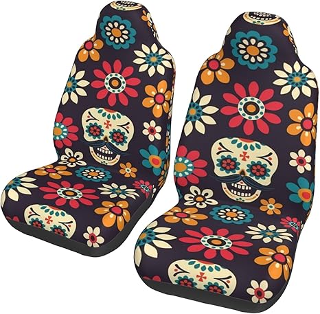 Halloween Ghost Sugar Skull Universal Bucket Seat Covers 2-Piece Set - Breathable Fabric, 60-Second Install for Cars/Trucks/Suvs, Spill & Pet Protection