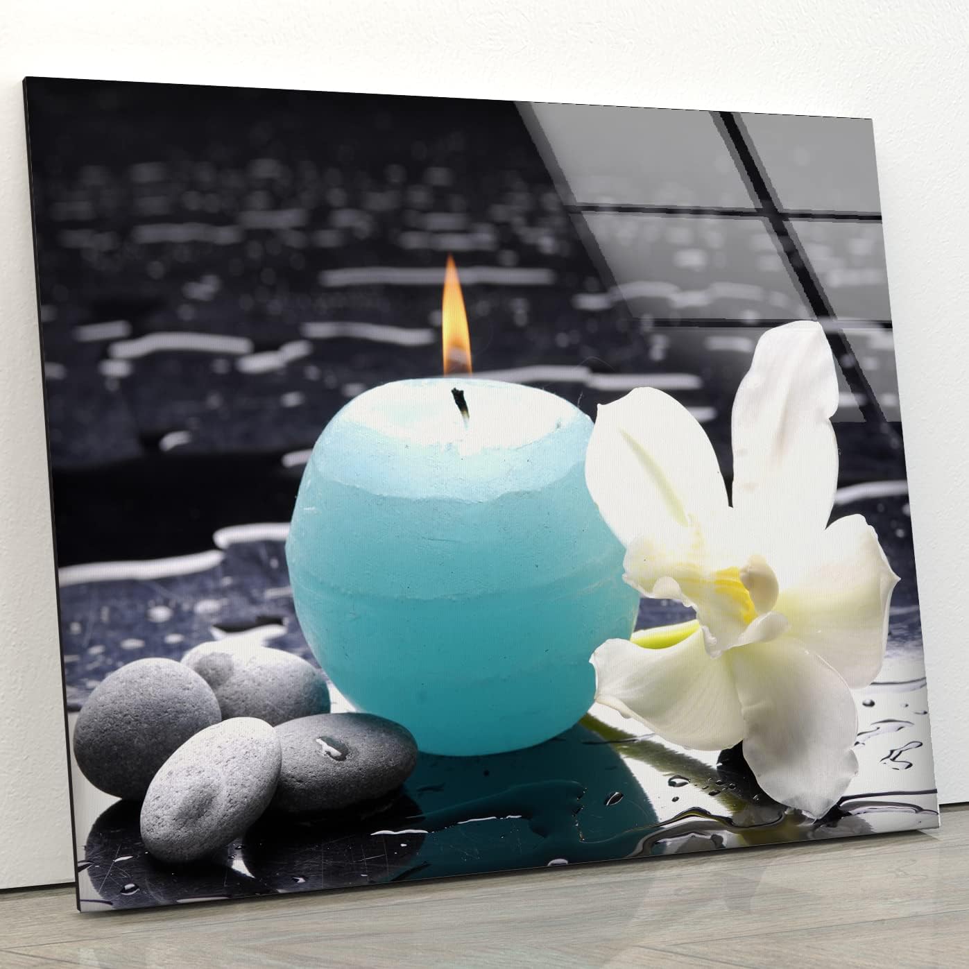 Myphotostation Zen Spa Stones Tempered Glass Wall Art 28Wx18H'' Spa Stone Modern Art Decor Glass Printing large Wall Art for Living Room Flower Tempered Glass Panel Bathroom Wall Decor