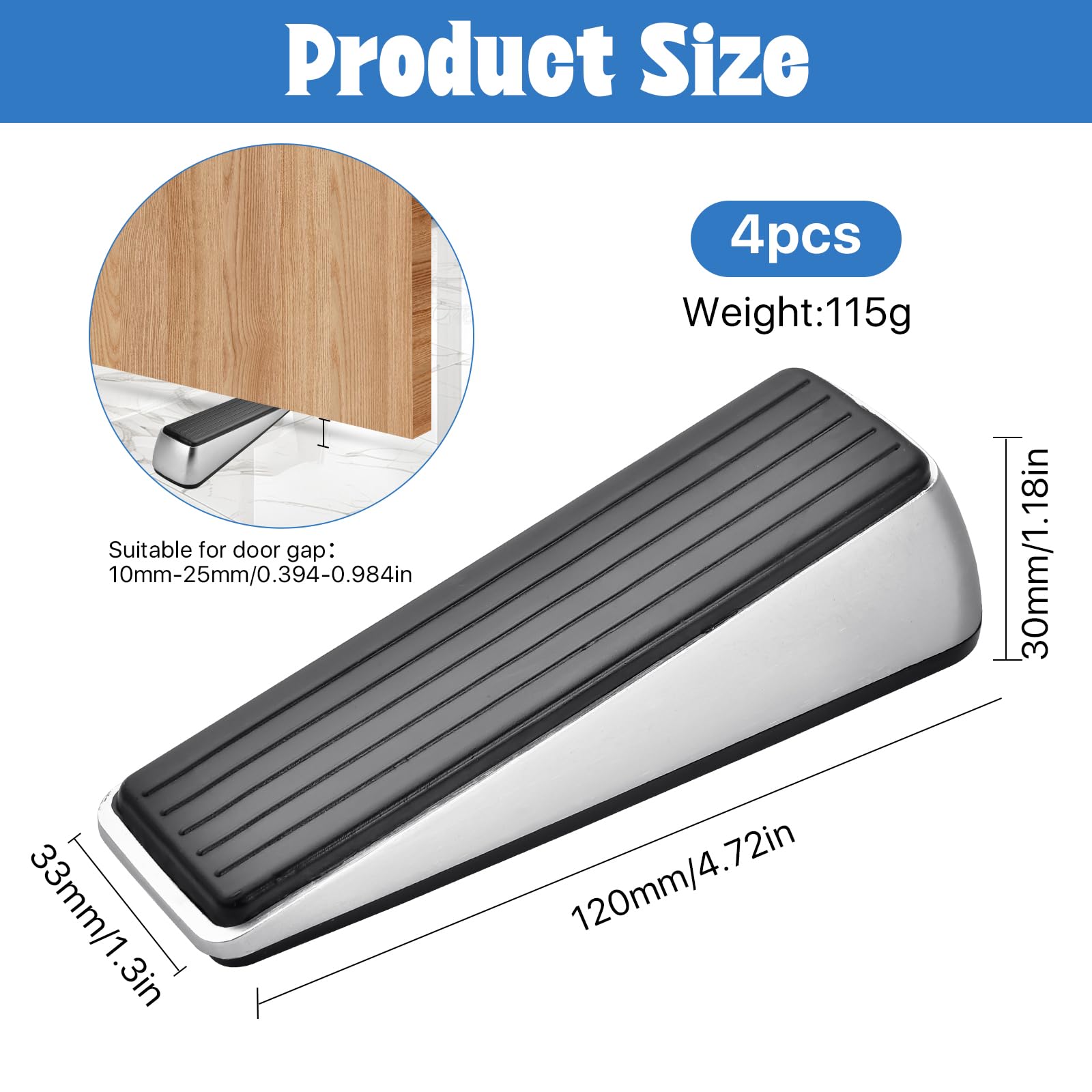 Akamino 4 Pcs Strongest Door Stop, Heavy Duty Zinc & Rubber Door Stoppers Door Wedge with Anti-Scratch Surface - Image 2