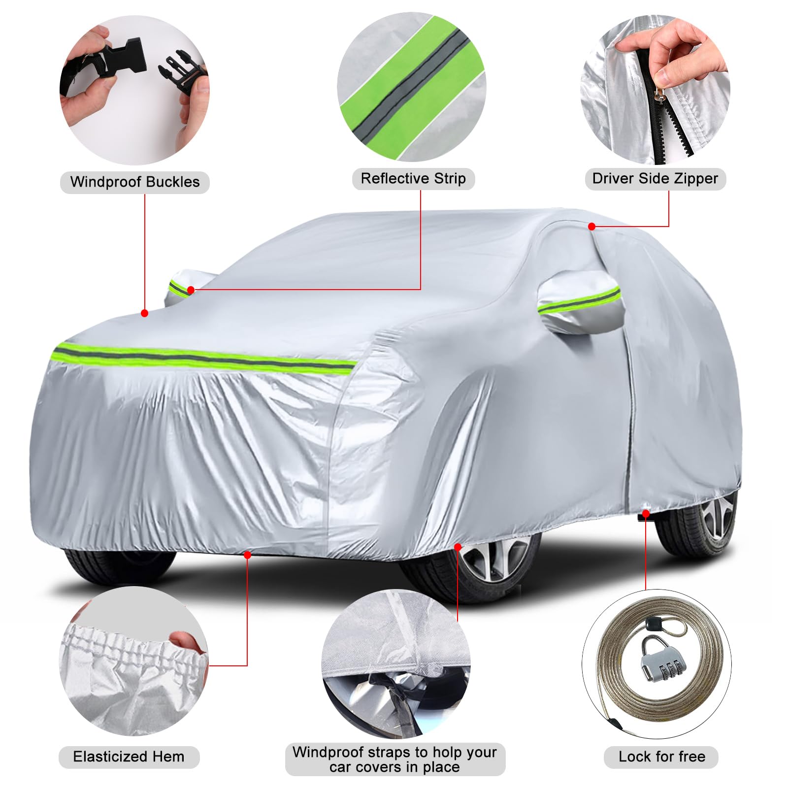 Telo Copriauto Impermeabile per Esterno Adatto per Kia Sportage 2010-2025, Copertura Completa per Estate, Protezione da Pioggia, Sole, Polvere e Raggi UV, Argento