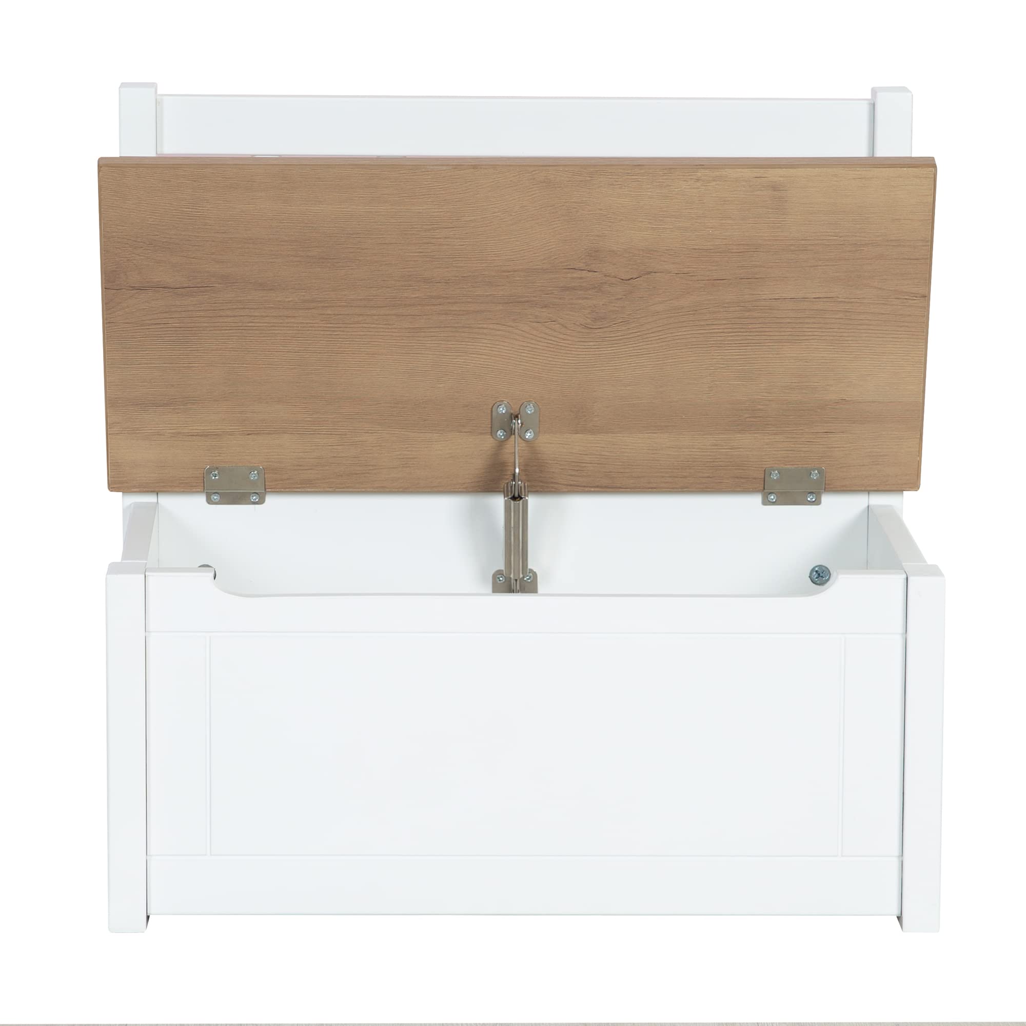 roba Banc-Coffre à Jouets Woody pour Enfant en Bois - Résistant aux Rayures - avec Charnière de Sécurité à Fermeture Douce - dès 18 Mois - Blanc/Aspect Bois