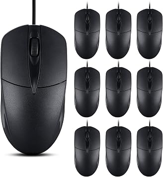 10 PCS Black Wired USB 3 Button Corded Mouse, 1000 DPI, Noiseless, Simple, for Computer Laptop Desktop PC