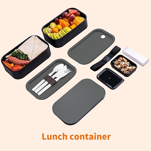 Miniatura 4 de Lonchera Bento para adultos con bolsa de almuerzo, lonchera japonesa para adultos, lonchera Bento con tapa negra a prueba de fugas, 54 onzas, color