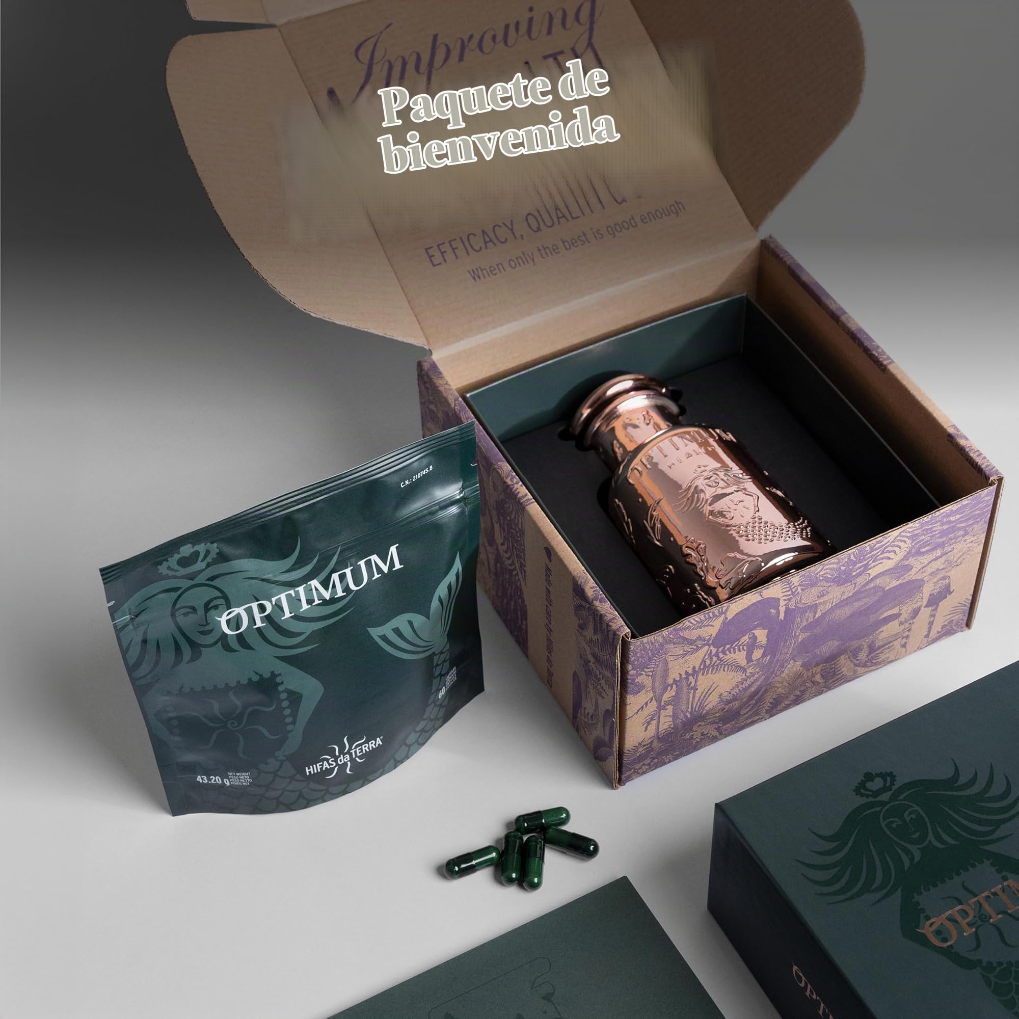HIFAS DA TERRA - Suplemento Nutricosmética Optimum Health con Extracto de Hongos: Cordyceps, Reishi, Melena de León. Welcome Pack con Botella Reutilizable + 60 Cápsulas. Belleza, Energía y Bienestar