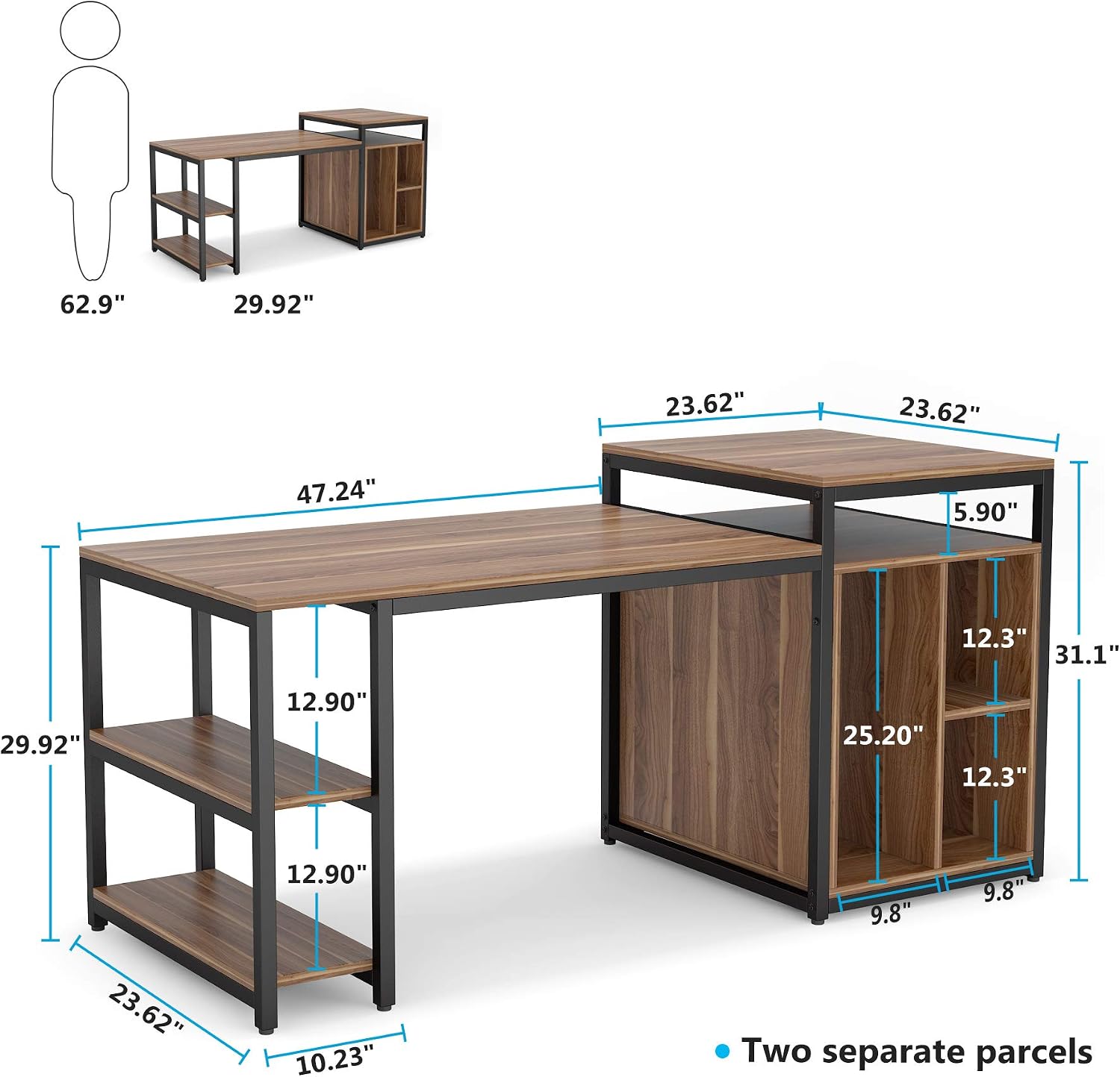 Tribesigns Extra Large 70 inches Computer Desk with Storage Shelf, Home Office Desk with Printer Stand & Cabinet Bookcase Combo, Writing PC Table with Space Saving Design,Dark Walnut