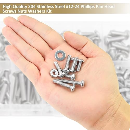 Miniatura 6 de Kindroufly 104 piezas #12-24x 516", 38", 12", 58", 34", 78", 1", 1-14", Kit surtido de tornillos Phillips con cabeza de cacerola, tuercas y