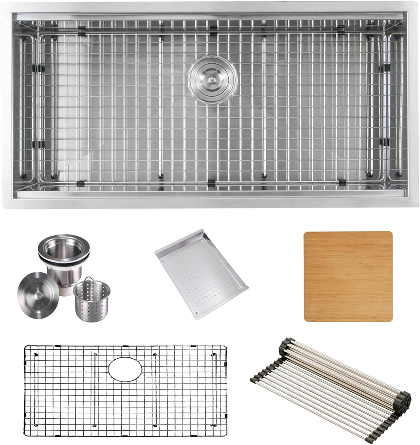 KABCO 16 Gauge 38 Inch Extra Large Big Single Bowl Undermount Stainless Steel Work Station Workstation Kitchen Sink with 6 PCs Combo Package Indoor Out Door 38x19x10 LES38SSGRCB