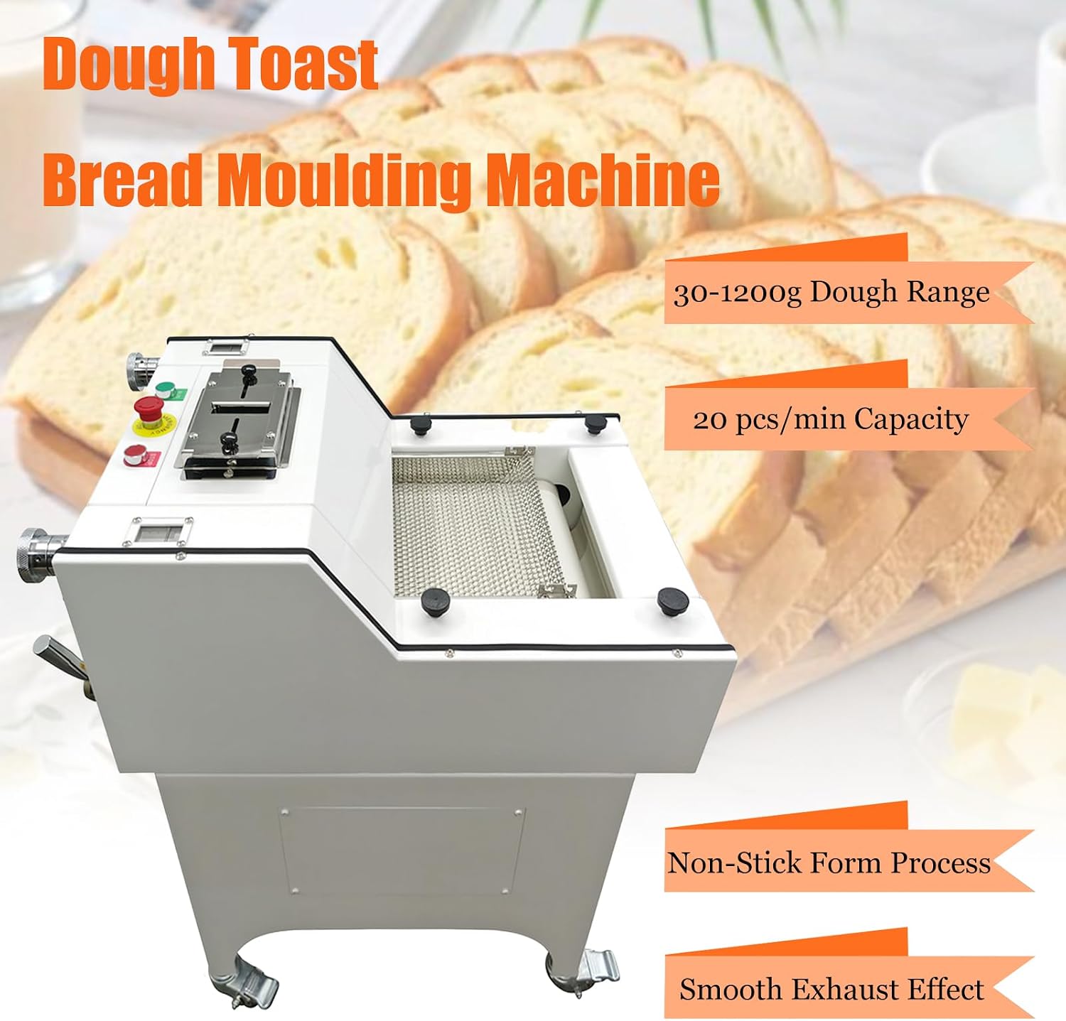 Dough Toast Bread Moulding Machine 20 pcs/min Dough Toast Shaping Machine 30-1200g Dough Shaping Machine with 1.06oz-42.33oz (30g-1200g) Weight Range, AC110V