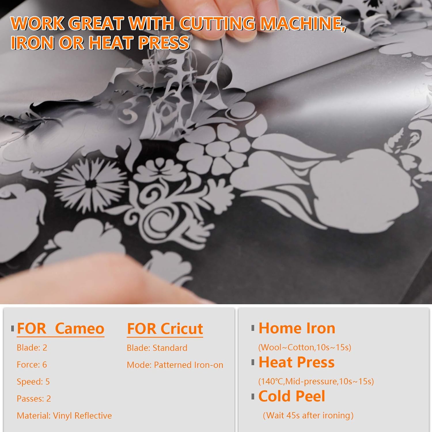 HTVRONT Reflective Heat Transfer Vinyl HTV Roll: 12"x10' Silver Iron On Vinyl Roll for T-Shirt (Light Grey)