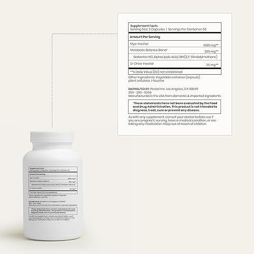 Miniatura 4 de Perelel Apoyo al equilibrio hormonal, suplemento de inositol para mujer con berberina, mio & D Chiro inositol, ácido alfa lipoico y tenue para