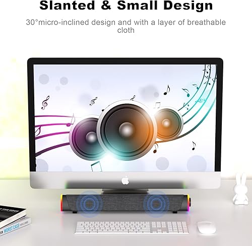 Miniatura 7 de SOULION R30 Plus - Altavoces Bluetooth para computadora, botón de control todo en uno con 6 modos de luces LED, altavoz de PC, barra de sonido