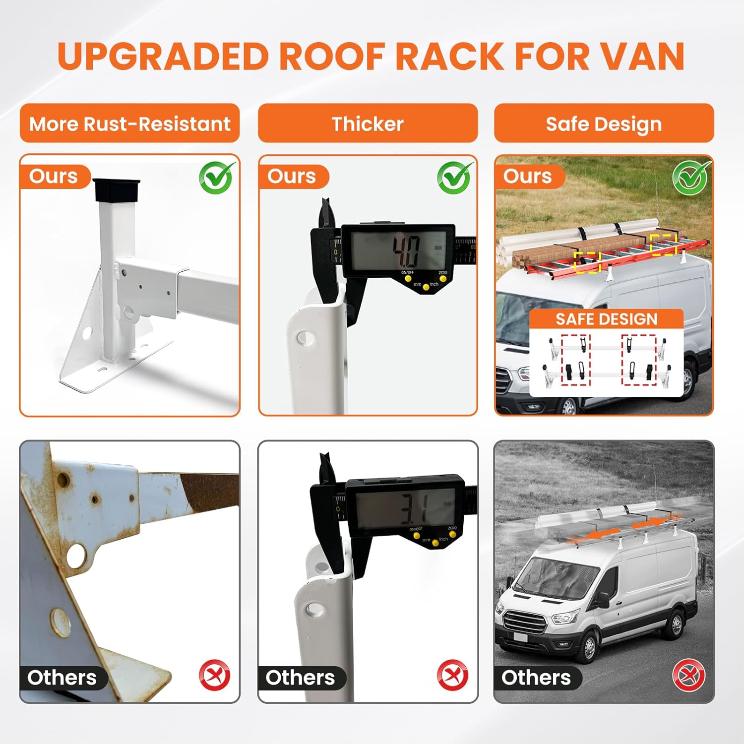 54" Cargo Van Roof Ladder Rack, Heavy Duty Steel Rack with 2 Crossbars, Fit for Ford Transit 2015–2024 Transit 150/250/350 Low/Mid/High Roof Cargo Vans, 500 lbs Load Capacity