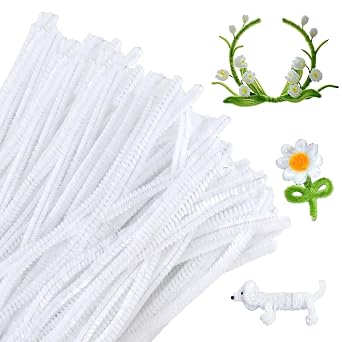 Pipe Cleaners for Craft, 100Pcs White Pipe Cleaners, DIY Chenille Stems, Fuzzy 30cm Long Pipe Cleaners Supplies for Christmas Tree Creative Handmade Decoration