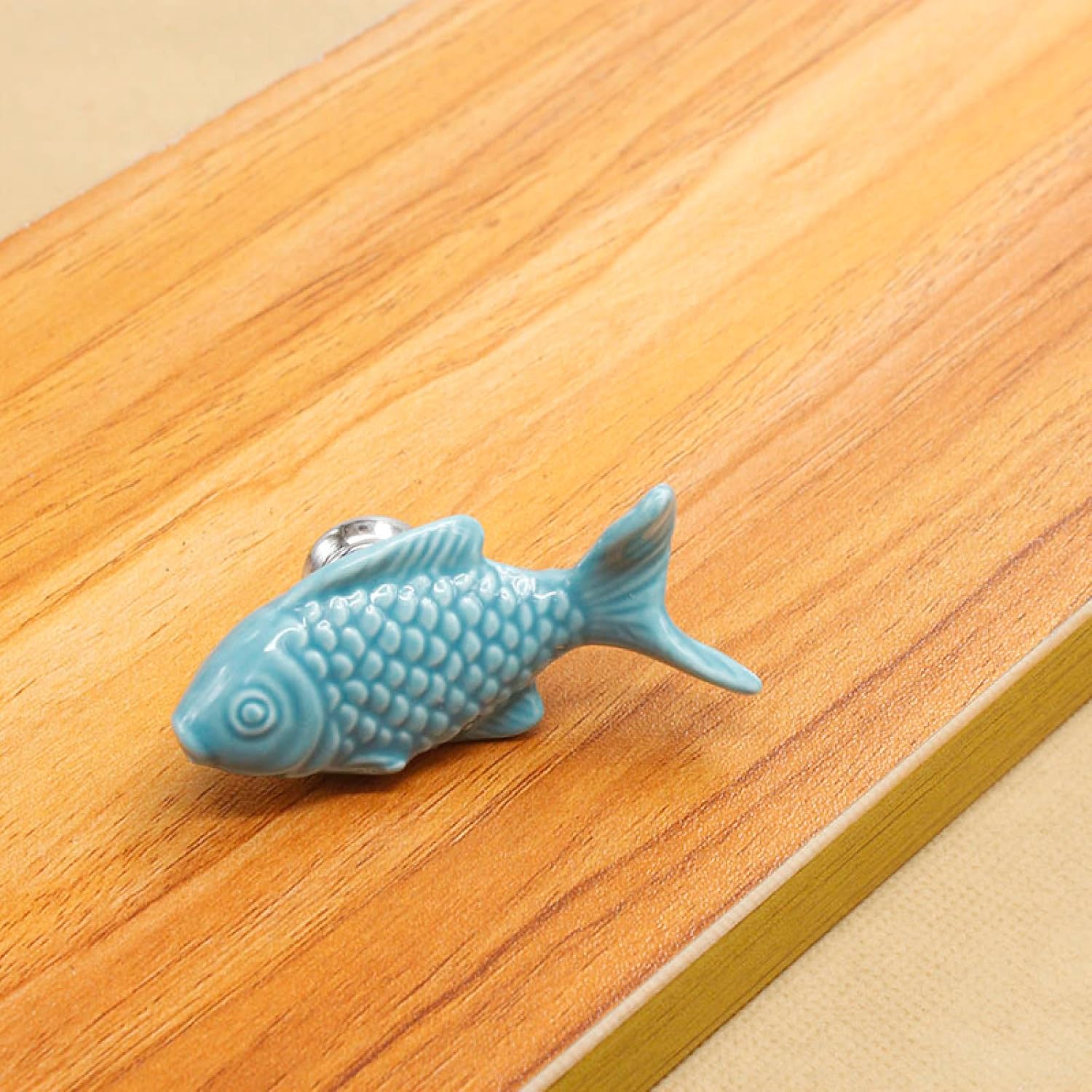 Cabinet Knobs Drawer Knobs Fish Shape Ceramic Handles for Kids Room Kitchen Cupboard Knobs Furniture Hardware 6Pcs Blue