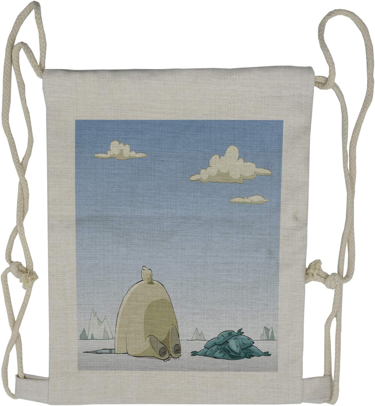 Lunarable Cartoon Drawstring Backpack, Polar Bear Catches