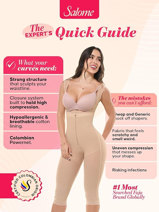 Salome Post Surgery Compression Garment Body Shaper | Tummy Control Capri Shapewear Butt Lifting Lipo Fajas Colombianas