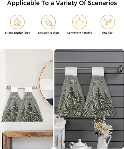 Miniatura 10 de ALAGEO Christmas Kitchen Towels Snowman Bird Snowflake Hanging Kitchen Towels with Loop Pink Hanging Dish Towels Christmas Hand Tie Towels Set 2 Tea