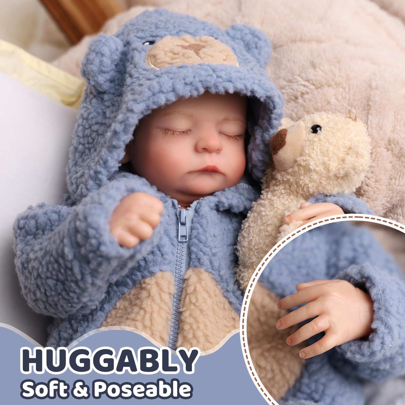 JIZHI Reborn Puppe Junge - 20 Zoll Lebensecht Babypuppen Stoffkörper Augen Geschlossen - Realistisch Puppen mit Zubehör für Kinder ab 3 Jahren | Reborn-Puppe, Weichem Körper, Lebensechten, Offenen Augen, Inklusive Puppenzubehör