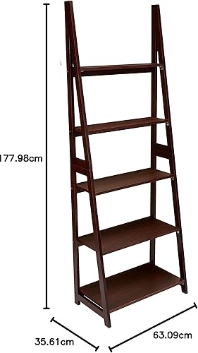 Miniatura 6 de Amazon Basics Organizador de estantería de escalera, marco de madera de goma maciza, acabado espresso, 5 estantes, 14 pulgadas de profundidad x 24.8