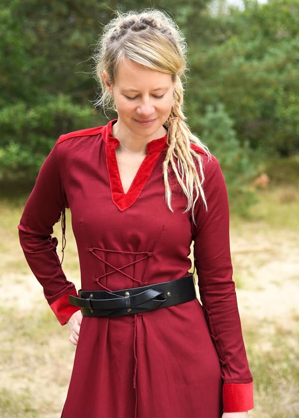 Battle-Merchant Meira Medieval Lace-Up Dress for Women Cotton Gown with Velvet Trim, Renaissance Faire, LARP & Gothic Costume, Red XXL by Battle-Merchant - Used condition - Image 11