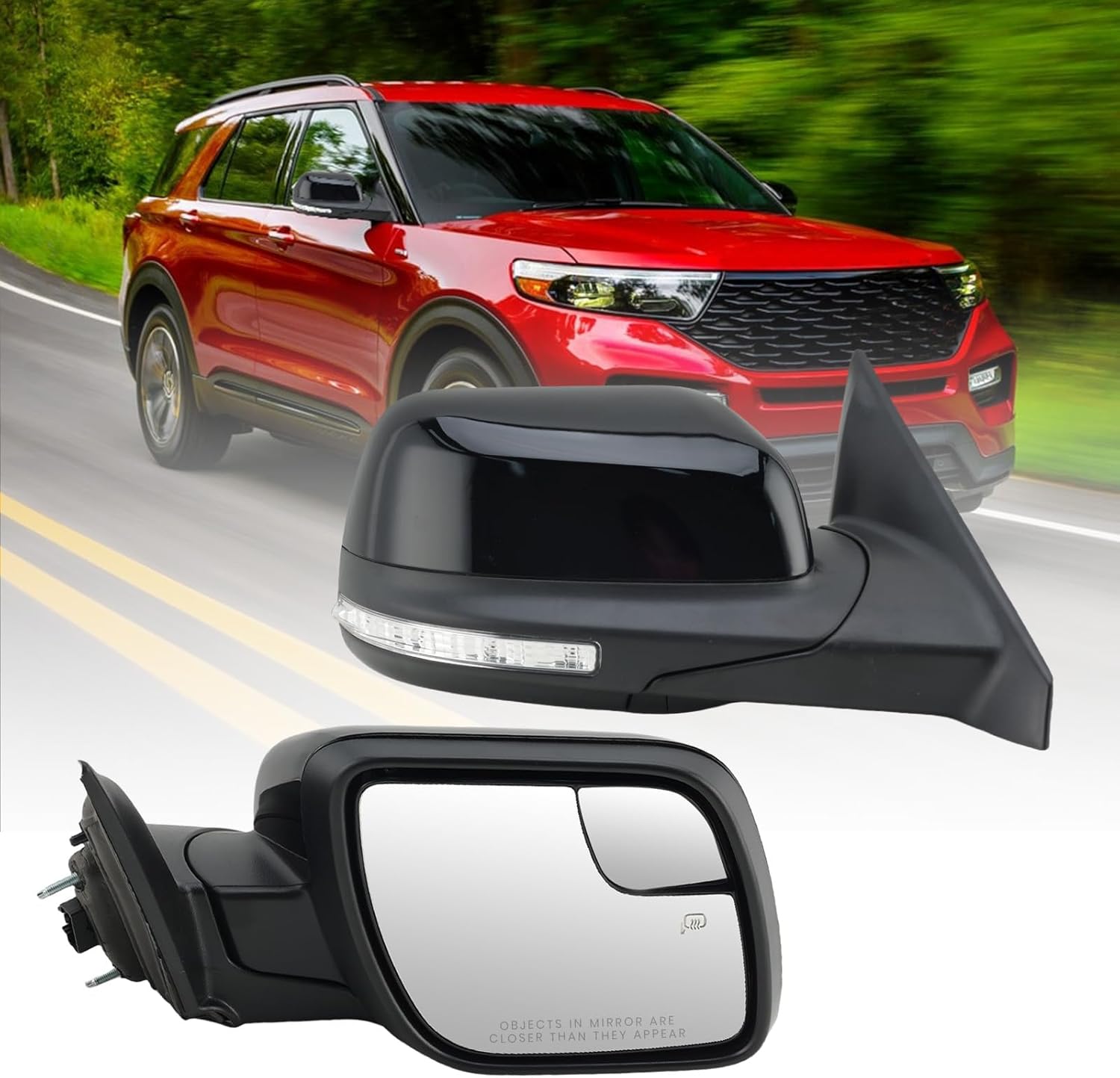 Right Passenger Side Mirror Fits 2016-2019 Ford Explorer With Blind Spot Glass,Heated,Turn Signal,Puddle Light,Manual Folding 7Pins Replaces GB5Z17683BDPTM (Gloss Black)