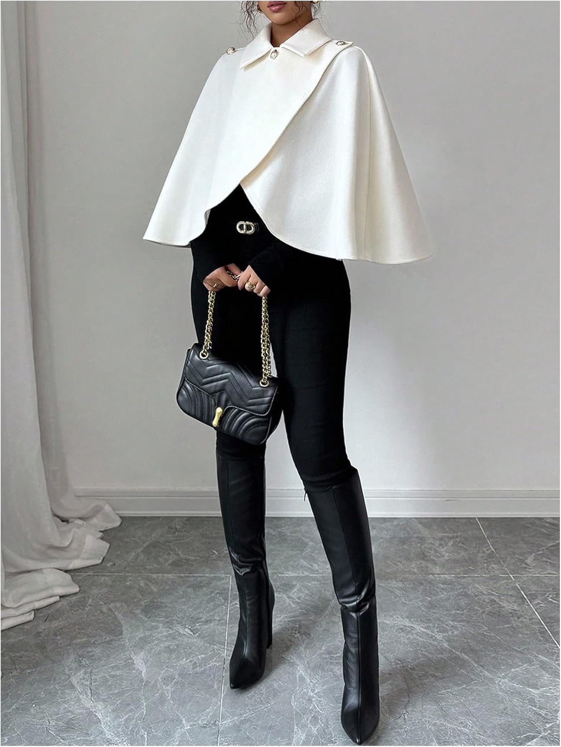 MakeMeChic Women's Wrap Collared Cape Jacket Loose Fit Business Fall Cropped Coat Outerwear - Image 5