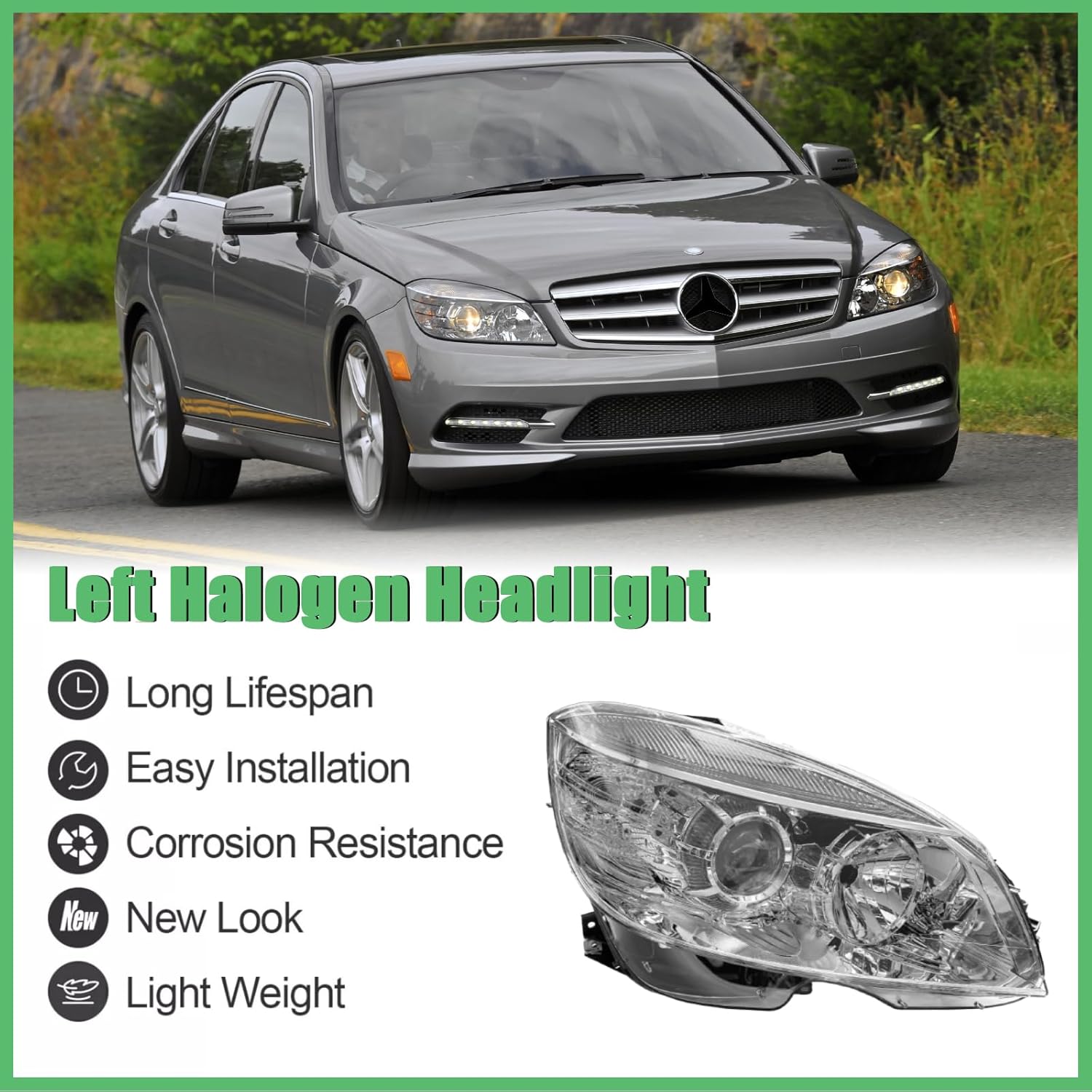 Headlight Assembly for Mercedes Benz W204 C Class Headlamp C300 C230 C350 2008 2009 2010 2011 (Left Driver Side)