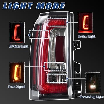Tail Lights Assembly Compatible With GMC Yukon/Yukon XL 2015 2016 2017 2018 2019 2020 Left Driver Side LED Lens Taillights Brake Signal Assembly With Bulb