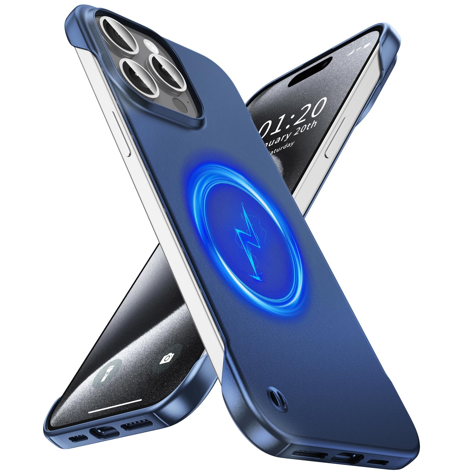 GRECAZO Magnetic Ultra Thin Frosted Designed for iPhone 15 Pro Max Frameless Case 6.7 inch [Compatible with MagSafe] Slim Minimalist Lightweight Matte Hard Cover Protective Borderless Case-Navy Blue