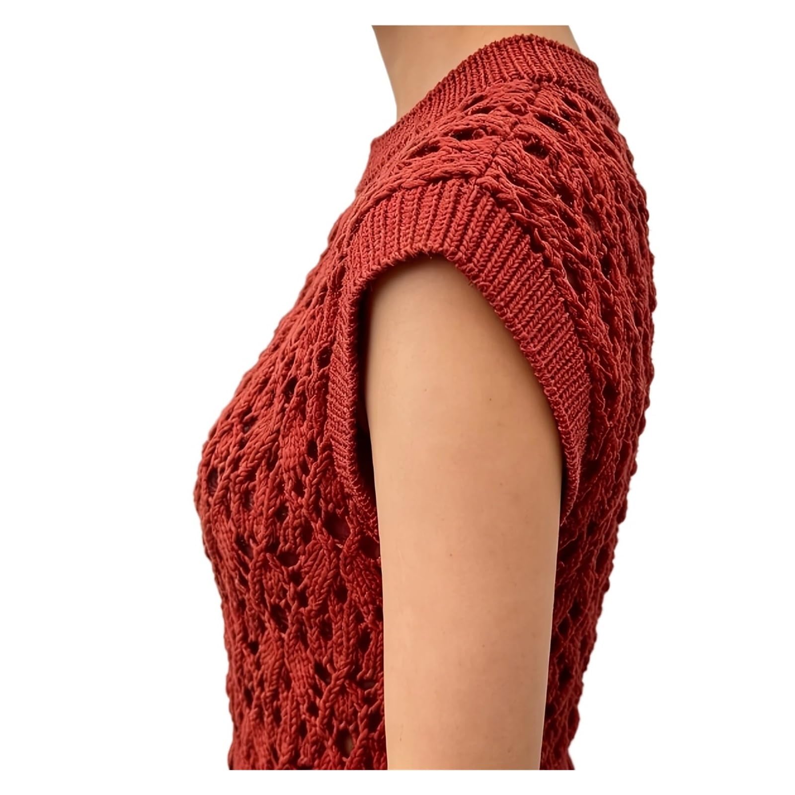 Jersey sin Mangas de Ganchillo Rojo Vintage Playa Verano