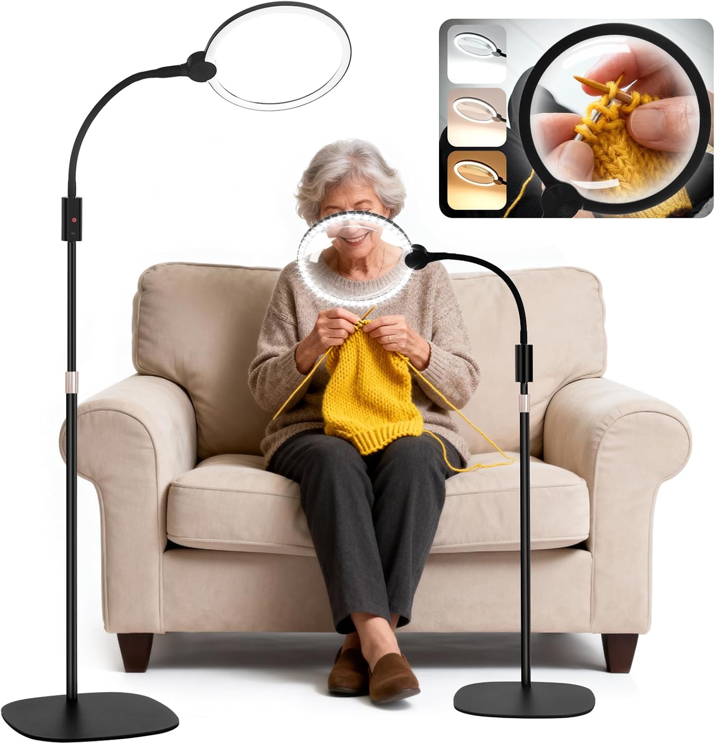 Magnifying Glass with Light and Stand,Large 7" Floor Magnifying Glass with Light,Rechargeable Portable Wireless Lighted Magnifier 360° Gooseneck for Reading,Close Work,Sewing,Crafts,Seniors