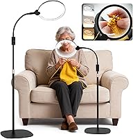 Adleageds 5X Large Floor Magnifying Glass with Light & Stand, Real Glass Lens, 15" Flexible Gooseneck, 2000mAh Wireless Battery for Reading, Crafts, Seniors