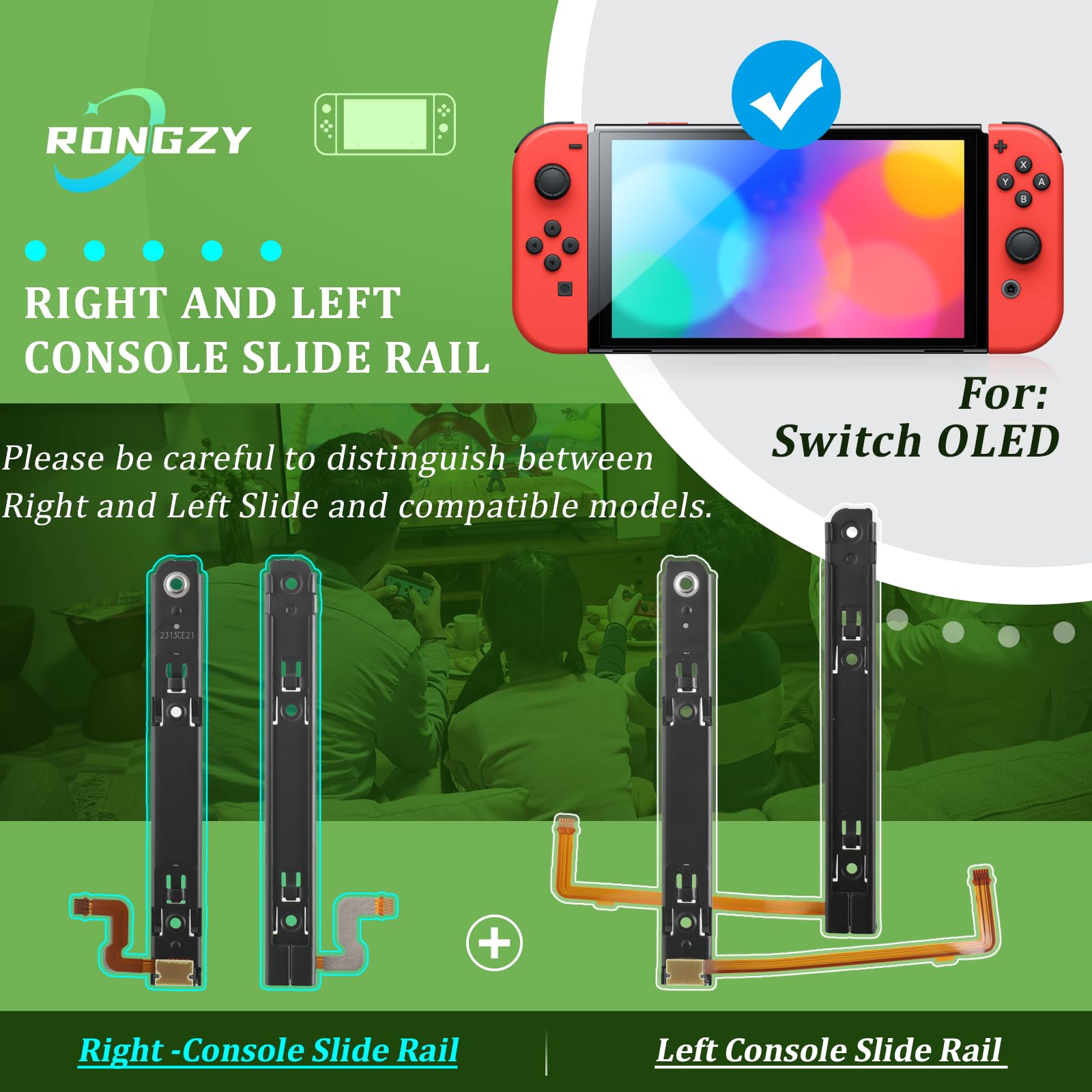 RongZy 2 Stück Slider Schiene für Nintendo Switch OLED Schiene Ersatz der Gleitschienen mit Flexkabel für Nintendo Switch OLED Linken und Rechten Slider Konsole mit Reparierwerkzeug