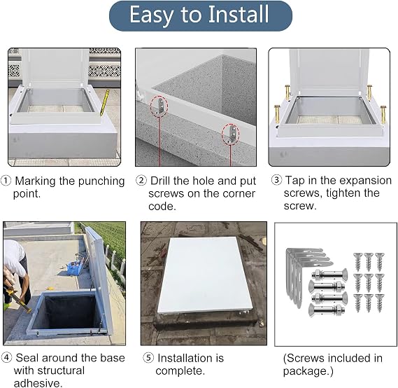 Vibeo Roof Hatch Heavy Duty Attic Hatch Cover, White Rainproof Rooftop Skylight, Steel Basement Stairs Outlet Lid, Roof Access Hatch with Latch Lock(100x60cm/39.4x23.6in)