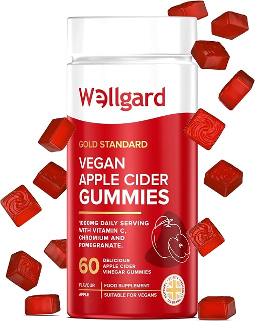Vegan Apple Cider Vinegar Gummies by Wellgard, Gold Standard 1000mg ACV Gummies with Vitamin C, Chromium and Pomegranate, Non-GMO, Gluten-Free & Gelatine-Free