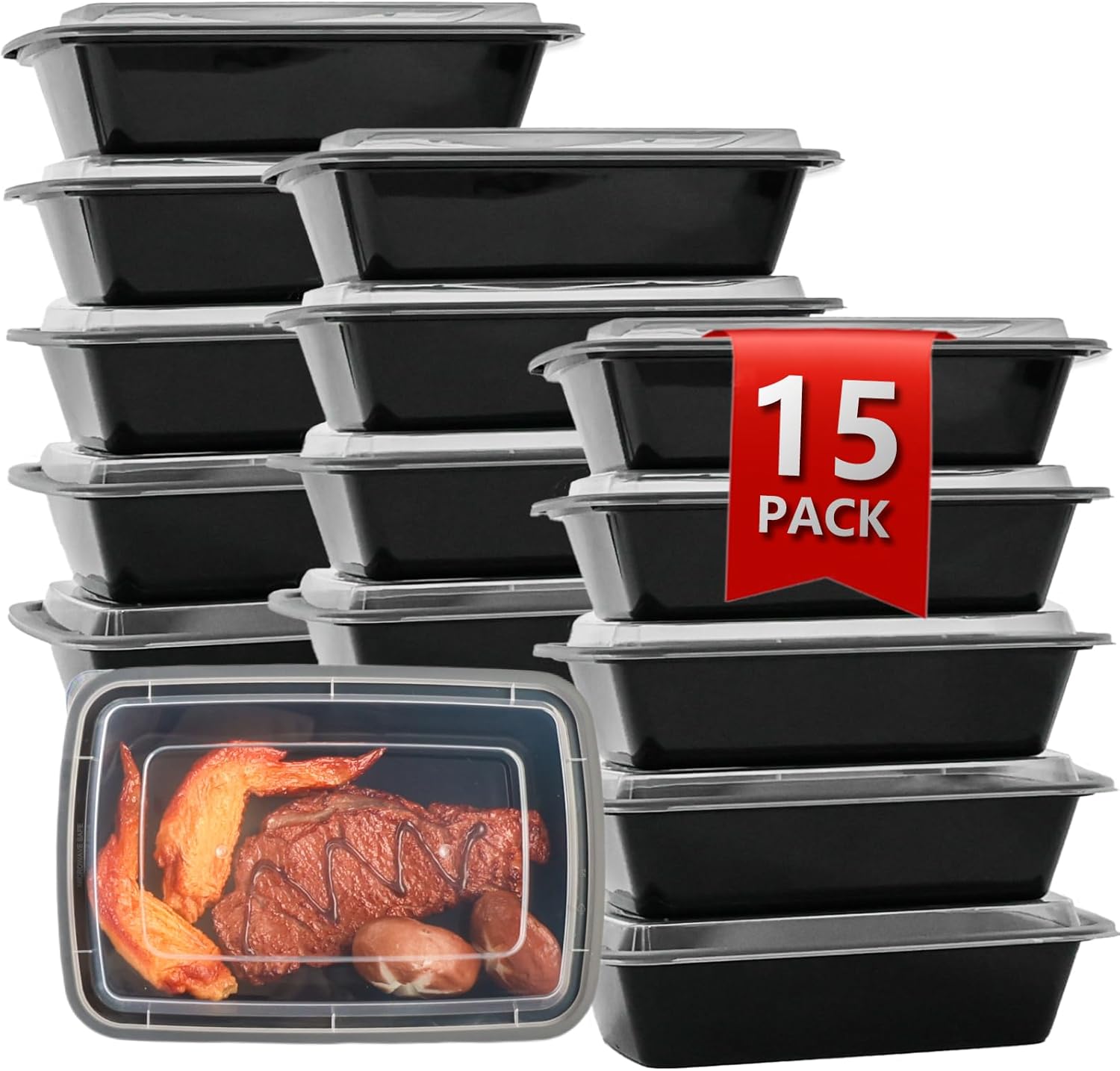 15 Pack Reusable 32 oz Meal Prep Containers with Lids & Forks – BPA Free 15 Pack Reusable 32 oz Meal Prep Containers with Lids & Forks – BPA Free