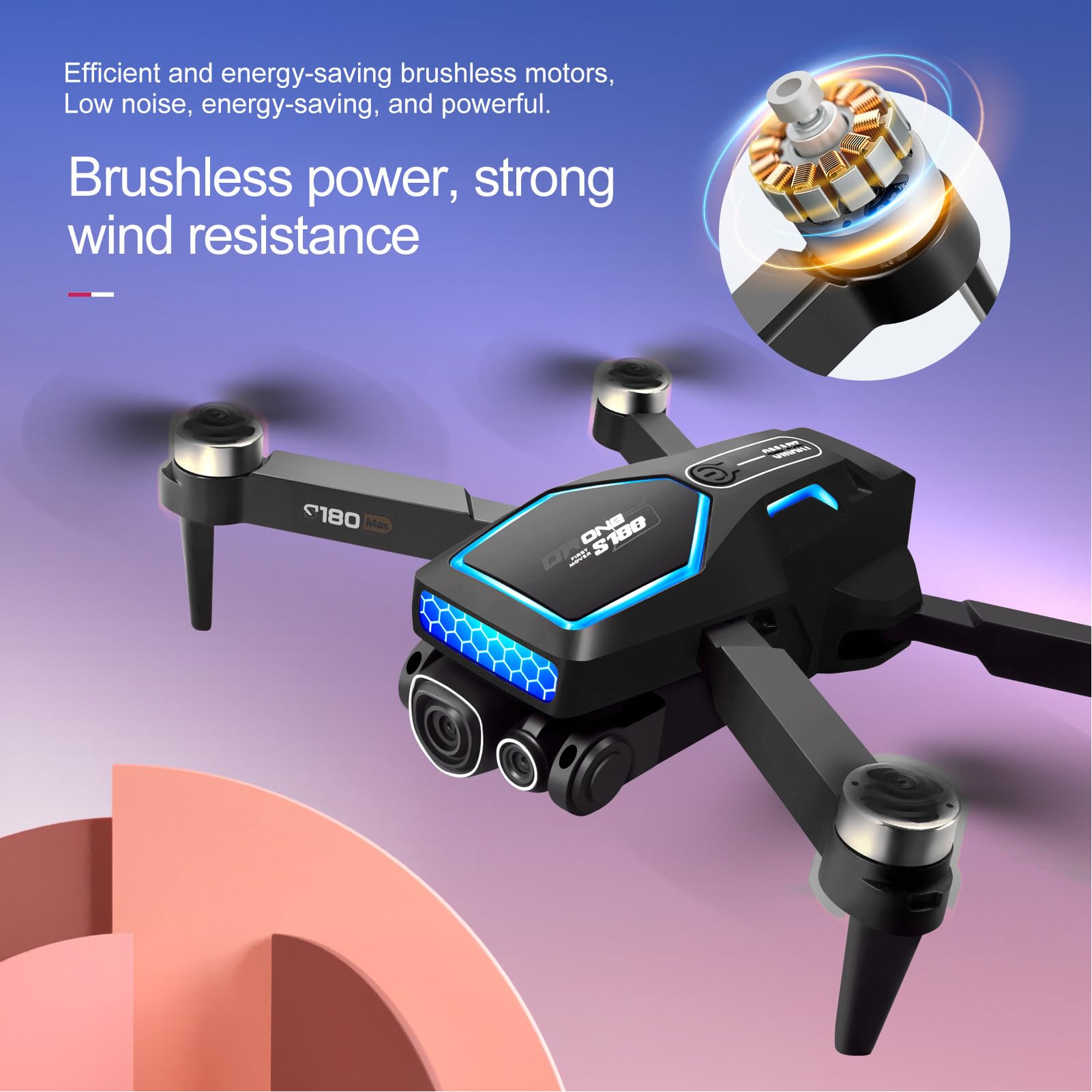 Drones RC para Adultos y Principiantes, Cámara Dual HD 8K Lente de 90 Grados Posicionamiento de Flujo óptico de 4 Lados Motor sin Escobillas Drones RC (Batería única)